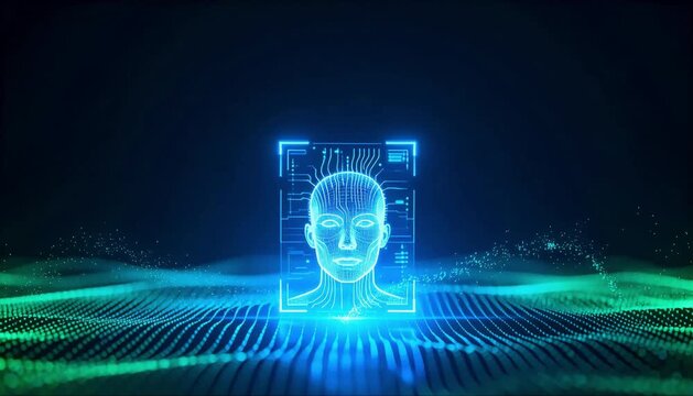 futuristic facial recognition scan with glowing data for security