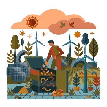 Flat illustration of composting representing organic waste management and sustainability