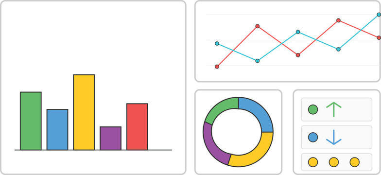 Business data dashboard with charts and graphs