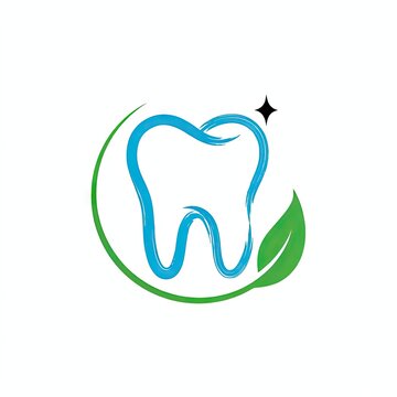 Blue tooth dental logo with green leaf