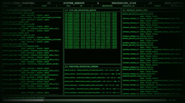 Green Cyber Terminal System Reboot Processing Scan.
