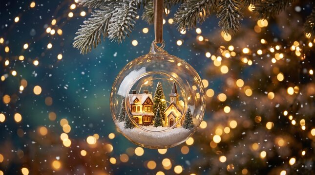 Glowing Winter Village Ornament with Festive Lights