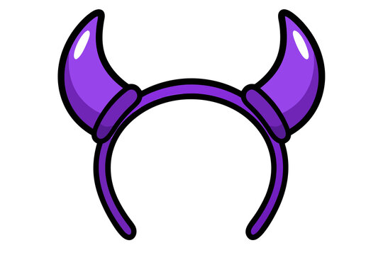 Purple devil horns costume headband, cartoon demon accessories for Halloween party sticker icon vector