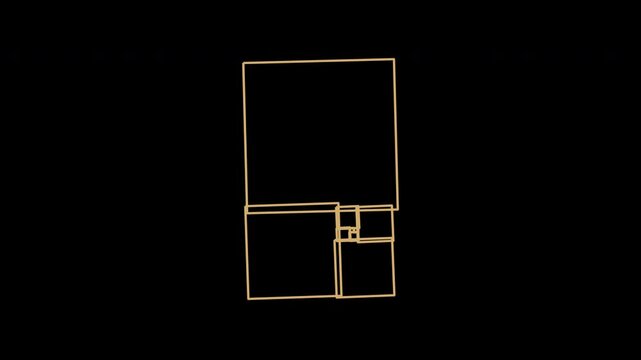 Gently unfolding golden ratio squares in amber gold on transparent background