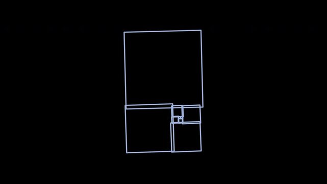 Gently unfolding golden ratio squares in periwinkle blue on transparent background