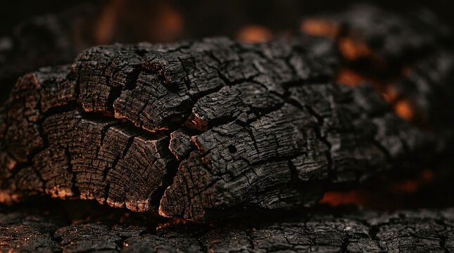 close-up macro of biochar wood grain detail and burnt charcoal texture - ai generated