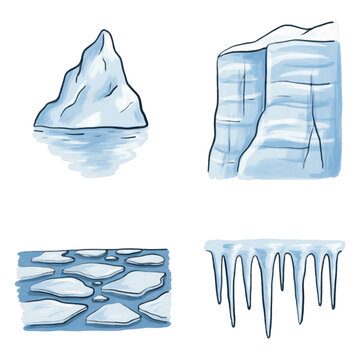 Illustrations of different types of ice formations in nature transparent background