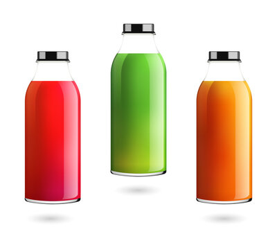 Juice bottles colorful drinks transparent background
