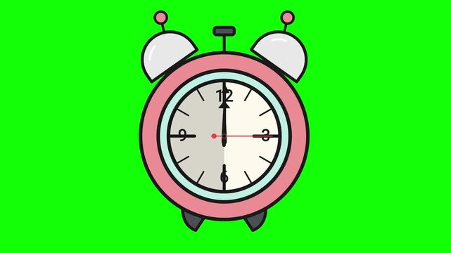 Animated Pink Alarm Clock with Moving Hands on Green Screen Background