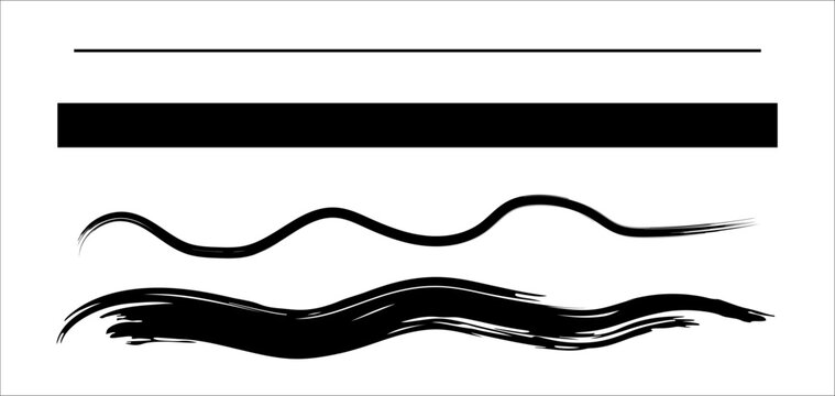 Straight line, line brush grunge underline shapes, stripe series from thin to thick