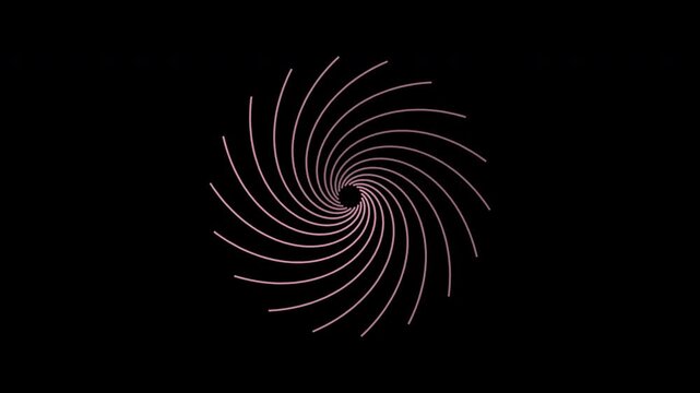 Rotating logarithmic spiral fan in rose pink on transparent background