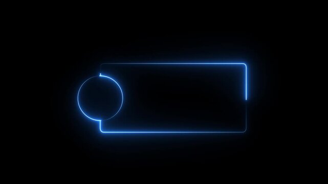 Glowing neon banner frame with circular badge space, displaying a vibrant blue border box for text on a dark background.