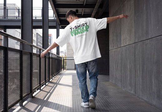 White T-Shirt Back Print Mockup on Male Model