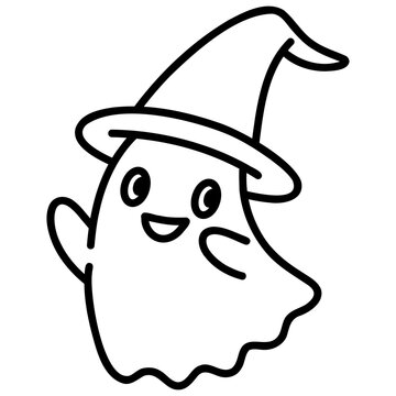 ghost with witch hat, halloween cartoon character icon