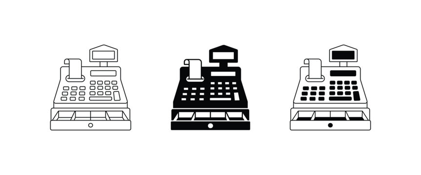 Cash Register Icon Set &ndash; Vintage Retail Checkout Machine Vector