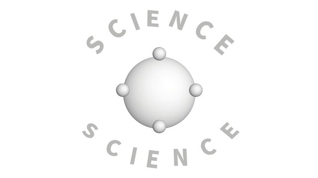 White 3d atom science background with circular typography motion for education chemistry physics poster banner