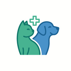 Fototapeta premium Minimalist cat and dog profile with medical cross.