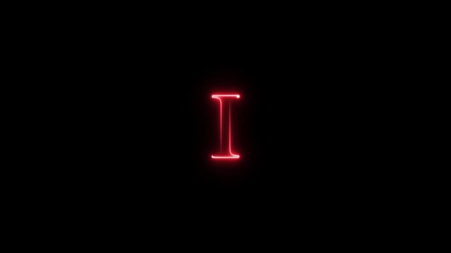 Red Neon Letter I rotating against black background for abstract title sequence or branding
