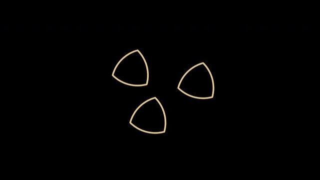 Orbiting Reuleaux triangle trio in champagne gold on transparent background