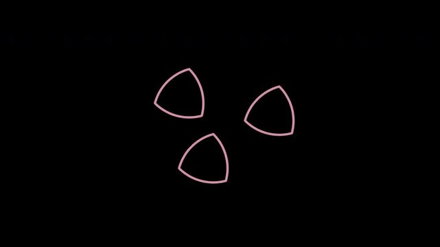 Orbiting Reuleaux triangle trio in rose pink on transparent background
