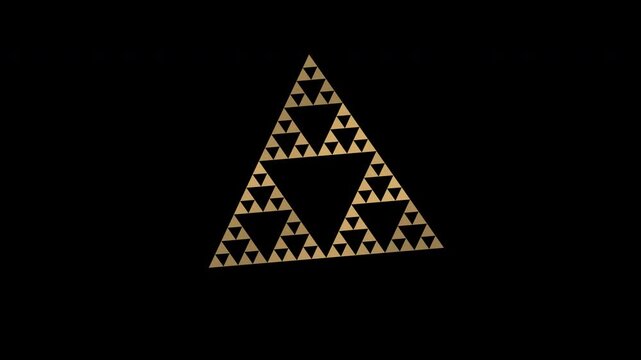 Breathing Sierpinski triangle lace in amber gold on transparent background