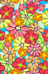 Vibrant Floral Pattern with Colorful Daisy Flowers in Seamless Repeat Design © Wolfworker