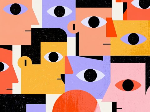 Abstract geometric pattern of stylized human faces