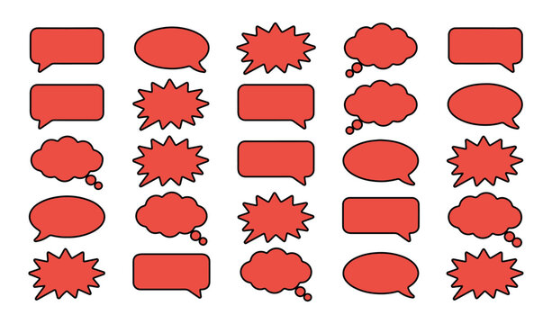Speech Bubble and Comic Talk Balloon Outline Collection, Hand Drawn Conversation, Dialogue and Communication Elements