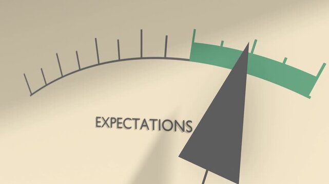 A speedometer with the word expectations represents the surpassing of expectations of the people you deal with, whether they are customers, superiors or others who need things from you