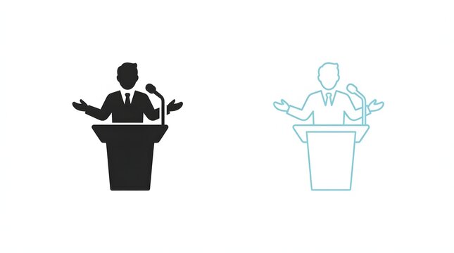 Professional speaker giving a presentation at a podium with a microphone