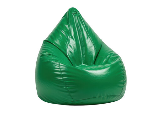 Green bean bag chair for comfortable home lounge seating isolated on transparent background