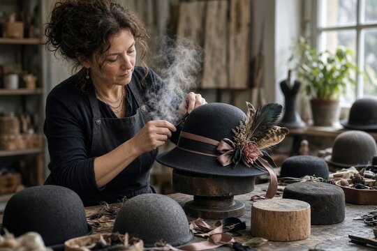 Crafting Elegance Artisan Hat Maker in Workshop