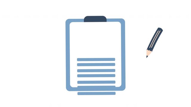 Animated clipboard and pencil writing on paper