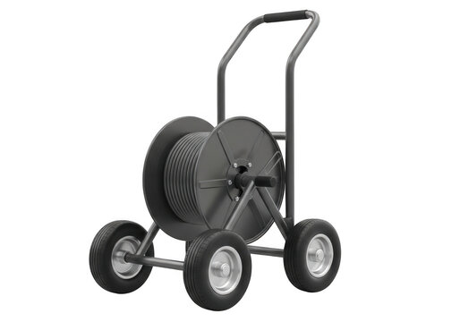 Industrial cable reel cart with wheels for heavy duty construction work site isolated on transparent background
