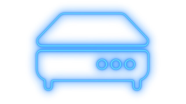 Glowing neon flatbed scanner icon isolated on transparent background. Office copier machine. Document digital scanning device. Electronic hardware. Copy