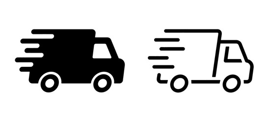 Fast Delivery Icon Set. Free Shipping and Express Delivery Symbols, 24 Hour Delivery Van and Truck. Vector Illustration. © Human