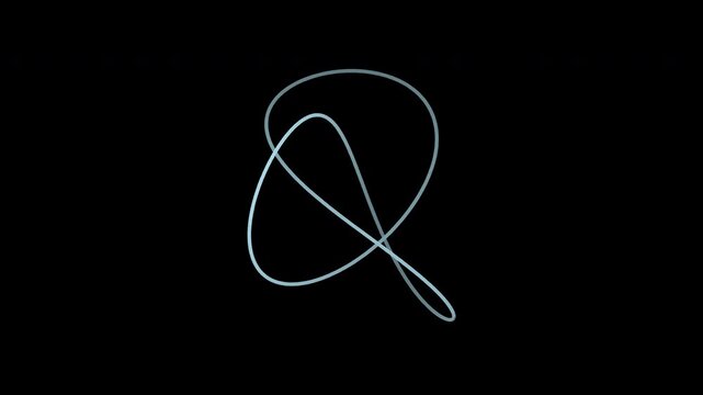 Rotating trefoil filament knot in ice blue on transparent background