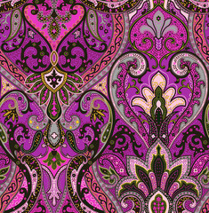 Vibrant purple floral pattern with intricate designs and swirling shapes © Wolfworker