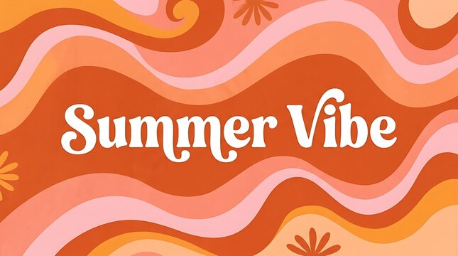 Summer vibe text on a groovy retro wavy background with orange and pink colors isolated on white background