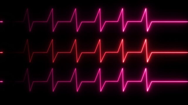 Abstract EKG Heartbeat Pulse Lines Glowing Neon on Black Background Cinematic Motion