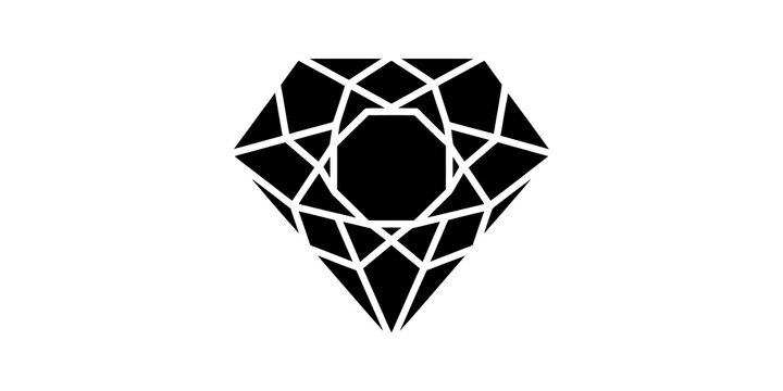 Diamond gemstone shape with geometric cuts isolated on white canvas backdrop.