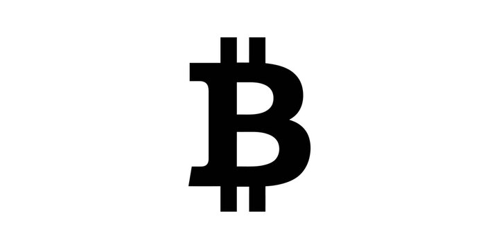 Bitcoin currency sign black icon design isolated on clear canvas format.