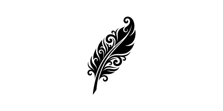 Filigree quill pen feather illustration detailed art on clear backdrop.