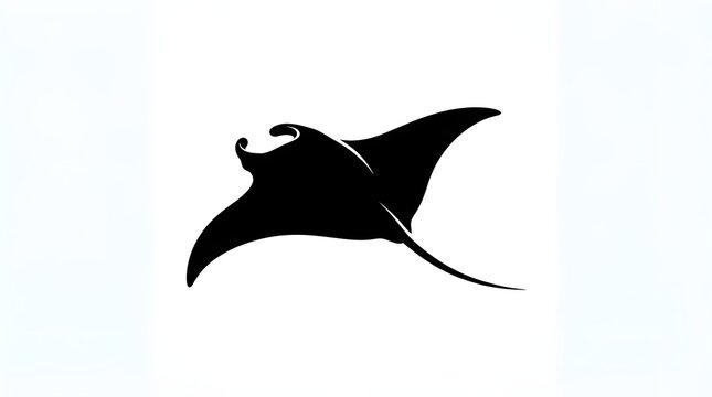 Elegant black manta ray silhouette illustration featuring graceful curved wings and long tail depicted in minimalist vector graphic style against pure white background