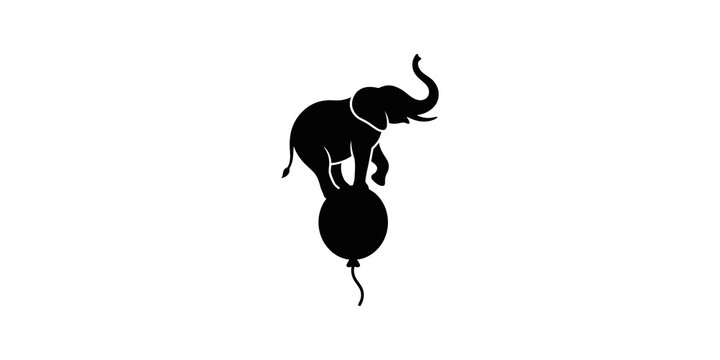 Elephant balancing on large round ball on plain isolated ground design.