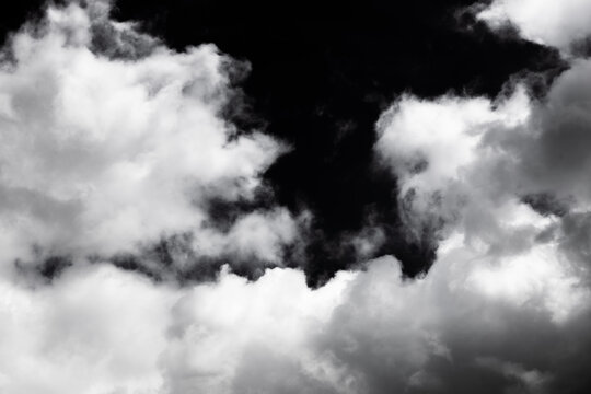 white cloud on black background. Wide sky and clouds dark tone.