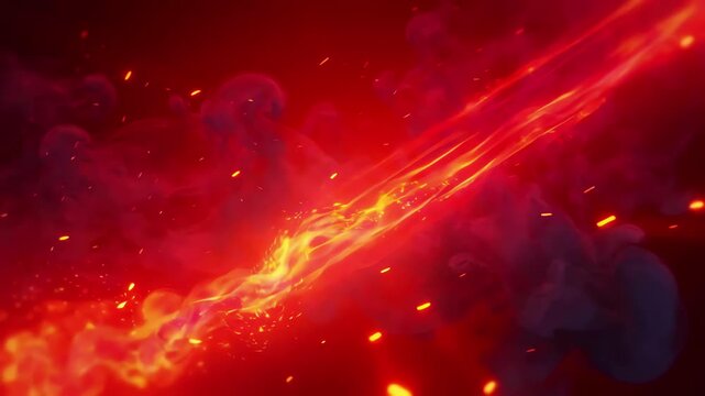 Abstract red background with glowing embers and smoke flowing through dynamic fire leading lines in cinematic motion