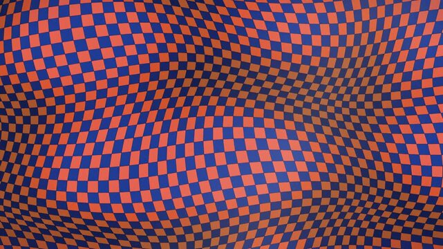 Hypnotic op art checkerboard pattern undulation deep navy terracotta seamless loop background
