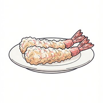 Deep fried seafood delight, tempura ebi shown in a refined stylized drawing