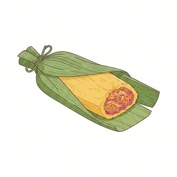 Pale yellow filling and green-tan husk folds in simple shapes with fine outlines